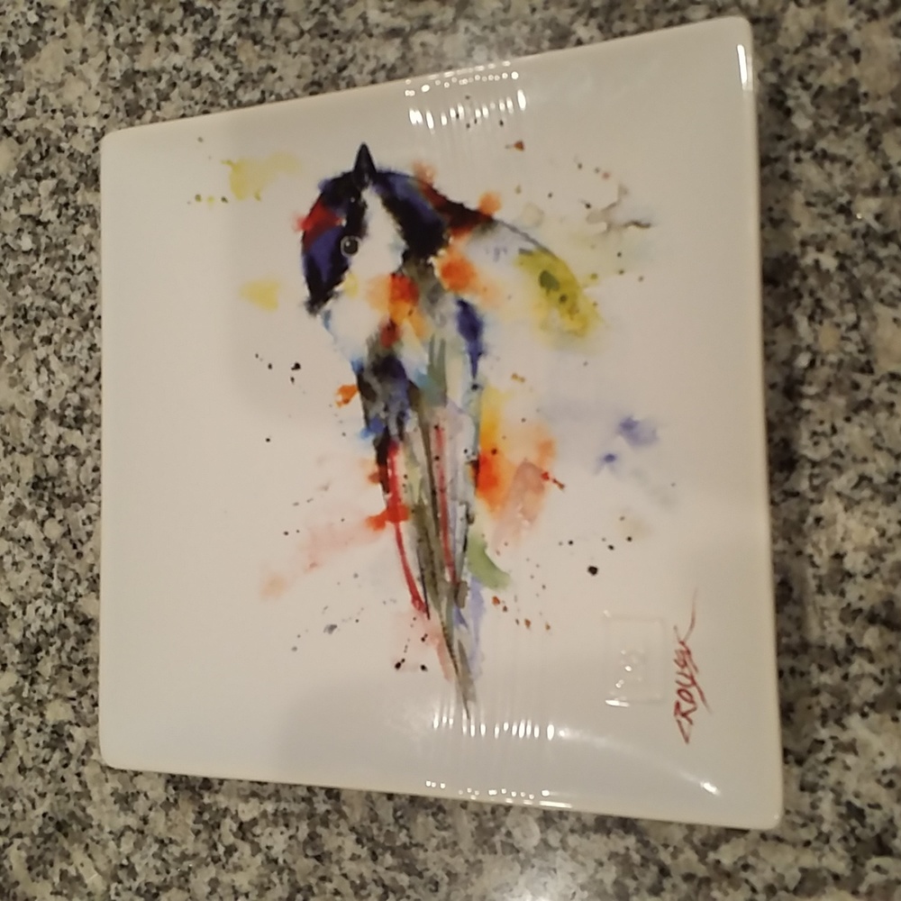 Dean Crouser Watercolor Bird White Ceramic Snack Tray - Picture 6 of 6